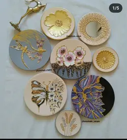 ست دیوار کوب برجسته گل گندم پروانه قاسدک آینه ورق طلا