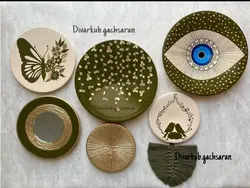 ست تابلو برجسته دیوار کوب ورق طلا سبز گل چشم نظر