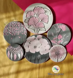 ست دیوار کوب سفالی برجسته صورتی توسی