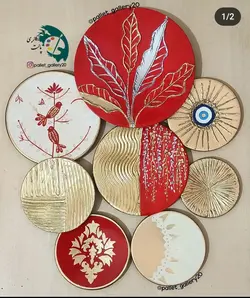 ست دیوار کوب ورق طلا برجسته قرمز چشم نظر برگ