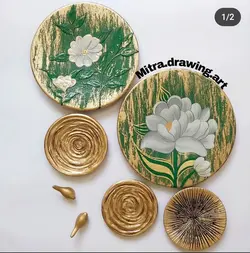 ست دیوار کوب برجسته گل زمینهٔ طلایی سبر ورق طلا