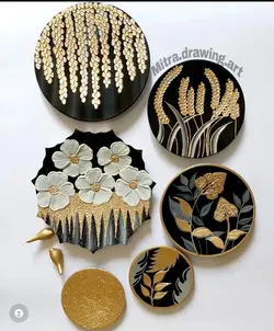 ست دیوار کوب طلایی مشکی برجسته طرح گل شکوفه برگ