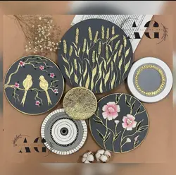 ست دیوار کوب توسی طلایی سفید طرح گل و وپرنده برجسته