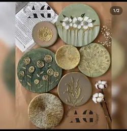 ست دیوار کوب سبز و طلایی پتینه ای گل وگندم