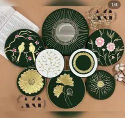 ست دیوار کوب سبز وطلایی طرح گل وپرنده آینه