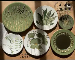 ست دیوار کوب سبز پسته ای وسفید طرح برجسته برگ وگل وآینه