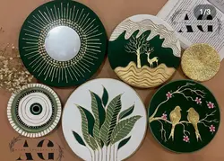 ست دیوار کوب سبز سیر گوزن پرنده وگل وآینه