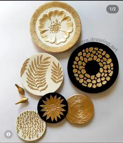 ست دیوار کوب برجسته زمین مشکی سفید طلایی برجسته طلایی گل شکوفه