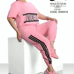 لباس زنانه ست لباس راحتی زنانه ست تیشرت و شلوار فری سایز ۳۶تا ۴۴ جنس پنبه سوپر