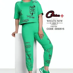 ست کراپ و شلوار زنانه فری سایز ۳۶_۴۴ جنس پنبه سوپر