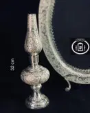 آینه و شمعدان نقره (آینه نقره بیضی ساده و لاله نقره مدل چراغ نفتی قلم گل و مرغ عیار ۸۴