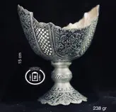 کشکول نقره قلم گل و مرغ و اسلیمی سیاه قلم پتینه ممتاز عیار ۸۴ استاندارد ایران