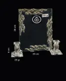 (آینه و شمعدان نقره) آینه نقره چهارگوش و شمعدان تک شاخه کریستال نقره مدل گل رز ریخته گری مومی ممتاز عیار ۸۴ استاندارد ایران