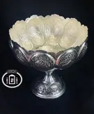 جام میوه خوری شبه نقره قلم گل و مرغ و اسلیمی سیاه قلم ممتاز