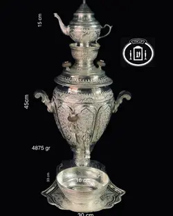 سرویس سماور نقره قلم گل و مرغ ممتاز عیار ۸۴ استاندارد ایران