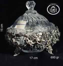 گزخوری درب دار کریستال نقره مدل گل رز ریخته گری مومی عیار ۸۴ استاندارد ایران