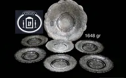 سرویس شیرینی خوری نقره هفت پارچه قلم گل و مرغ ممتاز عیار ۸۴ استاندارد ایران