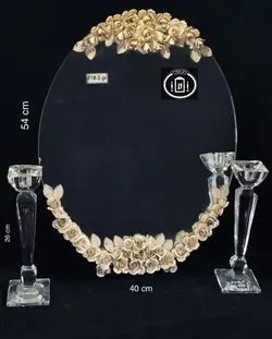 (آینه و شمعدان نقره) آینه نقره چهارگوش و شمعدان تک شاخه کریستال نقره مدل گل رز ریخته گری مومی ممتاز عیار ۸۴
