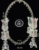 (آینه و شمعدان نقره اهتمام) آینه نقره بیضی ساده و لاله کریستال نقره مدل گل رز ریخته گری مومی ممتاز عیار ۸۴