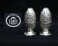 نمک پاش و فلفل پاش نقره قلم گل و اسلیمی ممتاز عیار ۸۴ استاندارد ایران