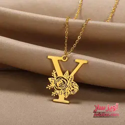 گردنبند حرف انگلیسی Y با طرح گل رز کد 102348