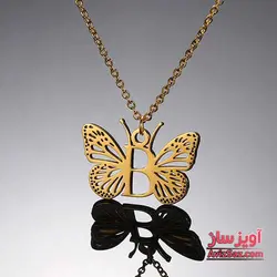 گردنبند حرف انگلیسی B طرح پروانه کد 102203