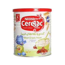 سرلاک گندم و تکه های خرما به همراه شیر نستله - از 8 ماهگی