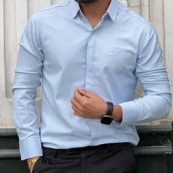 پیراهن مردانه آبی روشن دکمه مخفی دوشین پارچه هندی m l xl xxxl ارسال رایگان