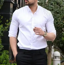 پیراهن مردانه سفید دکمه مخفی پارچه هندی m l xl xxl ارسال رایگان