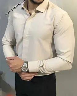 پیراهن کِرم دکمه مخفی پارچه دوشین هندی ارسال رایگان m l xl xxl xxxl