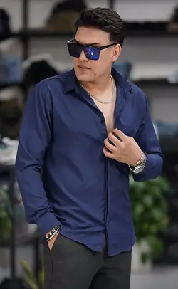 پیراهن مرادنه سرمه ای دکمه مخفی دوشین پارچه هندی ارسال رایگان m l xl xxl xxxl