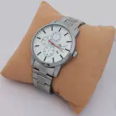 ساعت بندفلزی مردانه نقره ای ضدآب ارسال رایگان سفید تاریخ شمار عقربه ای اسپرت کادوی خاص ساعت نقره ای