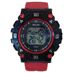 WATCH ارسال رایگان ساعت مچی دیجیتال قرمز مشکی اسپرت ضدآب کرنومتر دار چراغدار تایمر باکیفیت تاریخ شمار