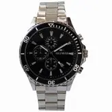 بندفلزی مردانه سه موتوره فعال نقره ای صفحه مشکی رنگ ثابت فروش ویژه تاریخ شمار اسپرت و شیک