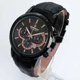 ساعت رومانسون مردانه بندچرمی فیکس قفل کلیپسی سه موتور فعال کرنوگراف ضدآب تاریخ شمار زیبا مشکی رزگلد