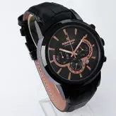 ساعت رومانسون مردانه بندچرمی فیکس قفل کلیپسی سه موتور فعال کرنوگراف ضدآب تاریخ شمار زیبا مشکی رزگلد