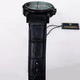 ساعت رومانسون مردانه بندچرمی فیکس قفل کلیپسی سه موتور فعال کرنوگراف ضدآب تاریخ شمار زیبا مشکی رزگلد