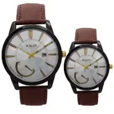 ست ساعت بندچرمی والار WALAR جفتی زنانه و مردانه ارسال رایگان ضدآب قهوه ای کادو خاص حراج ساعت فروش ویژه تاریخ شمار