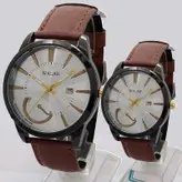 ست ساعت بندچرمی والار WALAR جفتی زنانه و مردانه ارسال رایگان ضدآب قهوه ای کادو خاص حراج ساعت فروش ویژه تاریخ شمار