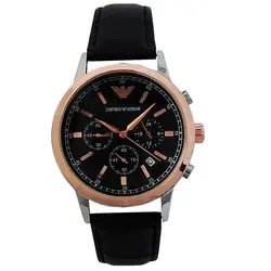 ساعت بندچرمی مردانه ضدآب سه موتور فعال کرنوگراف تاریخ شمار امپریوآرمانی پوست ماری اسپرت ساعت رزگلدمشکی ارسال رایگان