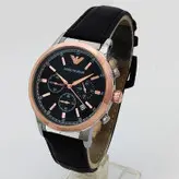 ساعت بندچرمی مردانه ضدآب سه موتور فعال کرنوگراف تاریخ شمار امپریوآرمانی پوست ماری اسپرت ساعت رزگلدمشکی ارسال رایگان