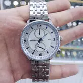 ساعت مردانه تقویم دار بند فلزی رنگ نقره ای رنگ ثابت ضد اب