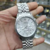 ساعت رولکس مردانه 3موتور فعال استیل تقویم دار ضدآب رنگ ثابت قفل مخفی قفل پروانه ای ارسال رایگان همراه با جعبه رایگان