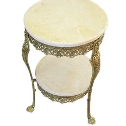 میز دوطبقه تلفن قطر 40 سانت با وزن تقریبی 6 کیلوگرم و رنگ انتیک ضدخش