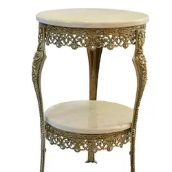 میز دوطبقه تلفن قطر 40 سانت با وزن تقریبی 6 کیلوگرم و رنگ انتیک ضدخش