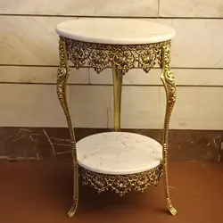 میز دوطبقه تلفن قطر 40 سانت با وزن تقریبی 6 کیلوگرم و رنگ انتیک ضدخش