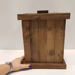 سطل چوبی چهارگوش بزرگ رنگ قهوه ای