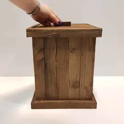 سطل چوبی چهارگوش بزرگ رنگ قهوه ای