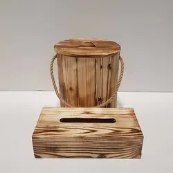 ست سطل و جادستمال کاغذی چوبی 200 برگ رنگ روشن