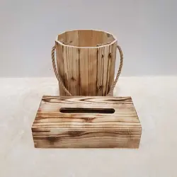 سطل بدون درب و جادستمال چوبی 200 برگ رنگ سوخته